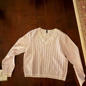 V-Neck Cable Knit Sweater - Cream